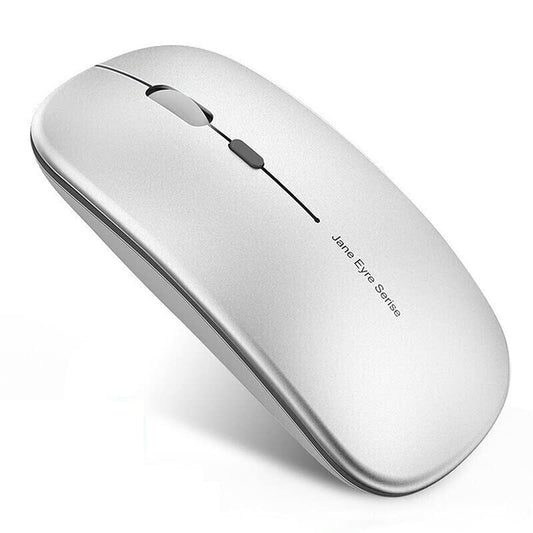 Q5 Slim Rechargeable Wireless Mouse, 2.4G Portable Optical Silent Ultra Thin Wireless Computer Mouse with USB Receiver and Type C Adapter, Compatible with PC, Laptop, Notebook, Desktop (Silver) - color: Silver