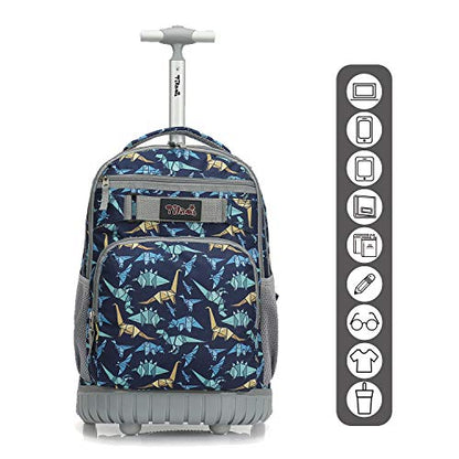 Tilami Rolling Backpack 19 inch with Lunch Bag Wheeled Laptop Backpack, Dinosaur - color: Dinosaur