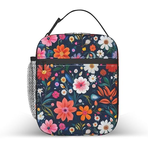 Tropical Vintage Botanical Flowers Lunch Box Bag, Portable Lunch Bag,Reusable Insulated Freezer Lunch Bag for Men Women Kids Picnic Camping and Work - color: Tropical Vintage Botanical Flowers