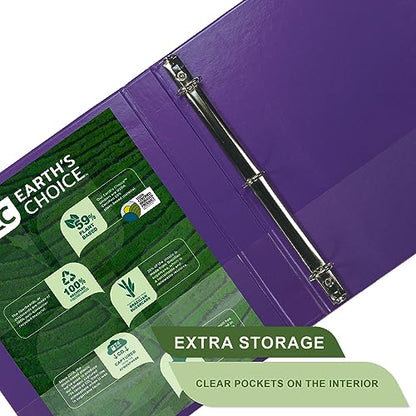 Samsill Plant-Based 1.5 Inch Durable Round Ring, View Binder, Eco-Friendly, USDA Certified Biobased, 2 Count,Pack of 1, Purple - color: Purple, size: 1.5", style: 2 Pack