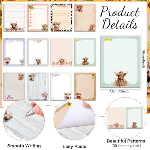 Wxiben Highland Cow Sticky Notes with Pens 24 Pcs Cute Cartoon Animals Notepads Ballpoint Pens Bulk Farm Cattle Notes Black Ink Pen Animal Lover Gifts for Women Men Study Office School Supplies - color: Highland Cow