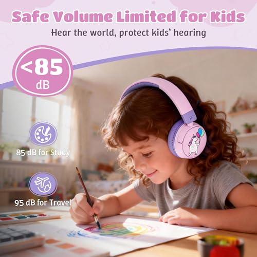 Kids Headphones Bluetooth for Girls, Toddler Headphones Wireless for School | 85/95dB Volume Limited, 50H Playtime, Bluetooth 6.0, Built in Mic, Fast Charging for Tablet, iPad, Cellphone - color: Pink