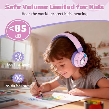 Kids Headphones Bluetooth for Girls, Toddler Headphones Wireless for School | 85/95dB Volume Limited, 50H Playtime, Bluetooth 6.0, Built in Mic, Fast Charging for Tablet, iPad, Cellphone - color: Pink