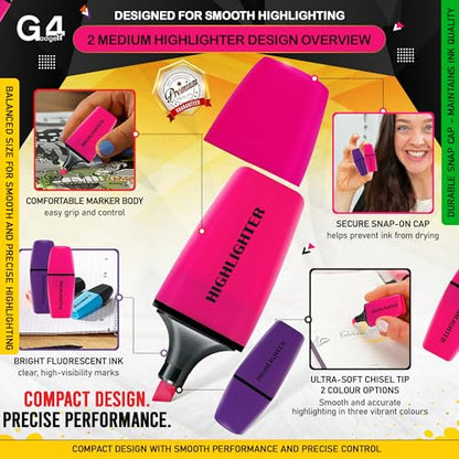 G4GADGET 6 Pack Assorted Highlighter Pens – Classic & Mini Highlighters for Study, Office & Use | No Bleed, Smear Free, Vibrant Colours | Cute & Pastel Markers for School, Notes & Journals