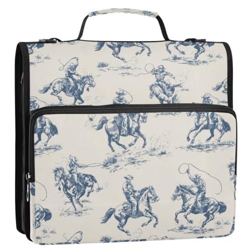3 Ring Zipper Binder Cowboys on Horseback Binder Organizer Bag Expandable File Folder with Multi Pocket for School Office - color: Cowboys