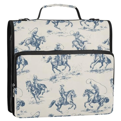 3 Ring Zipper Binder Cowboys on Horseback Binder Organizer Bag Expandable File Folder with Multi Pocket for School Office - color: Cowboys