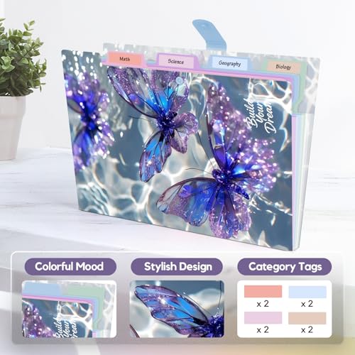 Cute Expanding File Folder - 5 Pockets Accordion Document Organizer, Waterproof Poly Plastic, A4/Letter Size for School Office Home - Butterfly Purple - style: Butterfly Purple