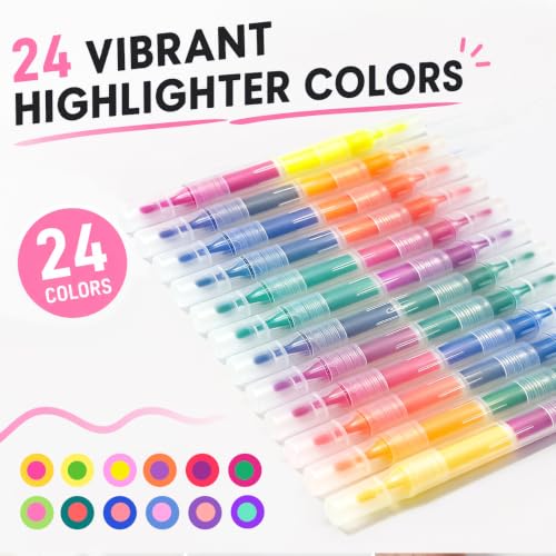 12 Colors Dual-Tip Layering Highlighters, Soft Tips Won’t Scratch Paper, Good Sealing Prevents Ink Drying and Leakage
