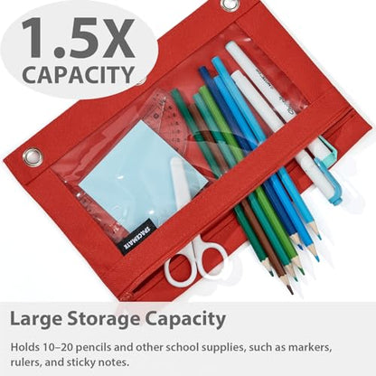 SPACEMATE Binder Pencil Pouch Case Box Bag for 3 Ring Binder School Supplies Girls Boys Kids, Clear Preppy Stuff Large Aesthetic Pen Organizer, Back to College Stationary, 1 Pack, Red - color: Red