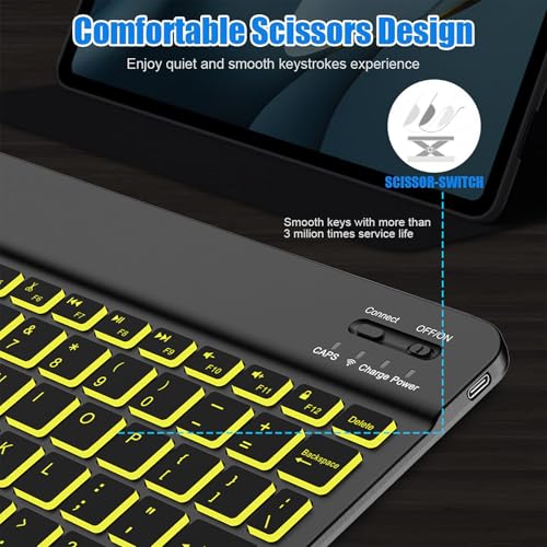 Backlit Bluetooth keyboard for Phone, Tablet, iPad Air, Pro, Mini, A16, M2, M3, Galaxy, ChromeBook, MackBook, Wireless Travel Keyboard for Computers - Rechargable, Lightweight, Slim, Easy to Carry