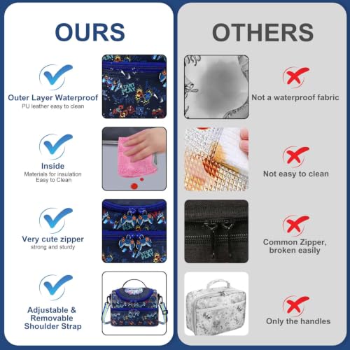 RHCPFOVR Kids Lunch Bag - Double Decker Cooler Insulated Lunch Box for Boys Girls,Washable Lunch Bag and Reusable Toddler Lunchbox for School and Daycare - color: Dark Blue Games