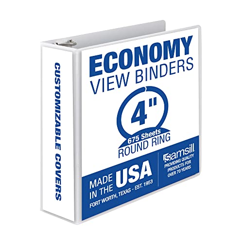 Samsill 4 Inch 3 Ring Binder, Economy Round Ring, Clear View Cover, 675 Sheet Capacity - for School, Office, Home - Pearl White - color: White, size: 1-Pack, style: 4-Inch