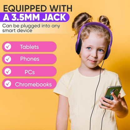 5 Pack Bulk Wired Headphones, On Ear with 3.5mm Jack, 4ft Tangle Free Cable, Comfortable Fit, Affordable and Cost Effective, Ideal for School Classroom Testing Students Events Groups, Black