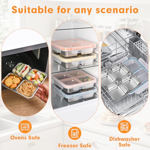 4 Pack Stainless Steel Snack Containers with Lids, Leakproof 4 Compartment Bento Lunch Boxes, Reusable Metal Meal Prep Food Storage Containers, Dishwasher Safe for Work, Travel, Picnic (4pack-A) - color: 4pack-A