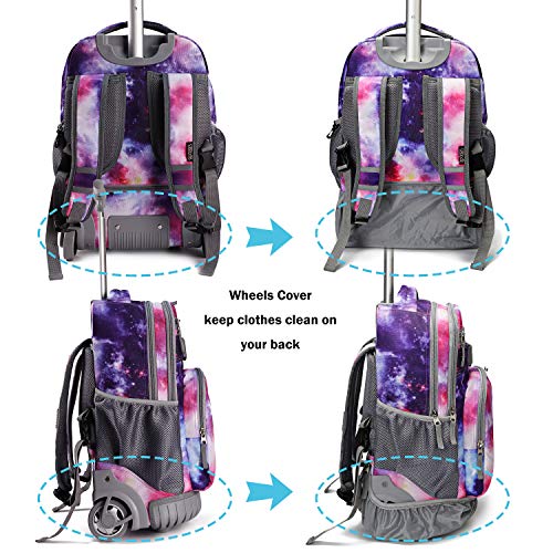 Tilami Rolling Backpack 19 inch with Lunch Bag Wheeled Laptop Backpack, Galaxy Purple - color: Galaxy Purple