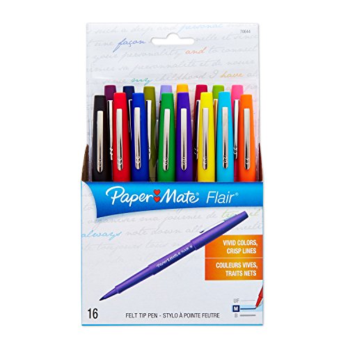 Paper Mate 70644 Point Guard Flair Porous Point Stick Pen, Assorted Colors, Medium, 16-Count - color: Assorted, size: 16 Count (Pack of 1)
