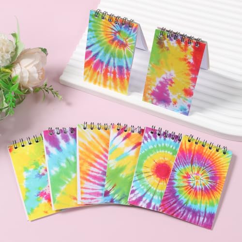 8 Pcs Mini Tie Dye Spiral Notebooks 3.9 x 2.4 Inch, Blank Mini Pocket Journal Notebook for Kids Back to School, Journal Mini Memo Pads for Tie Dye Birthday Pastel Art Party Favors Gift Supplies - color: Tie Dye