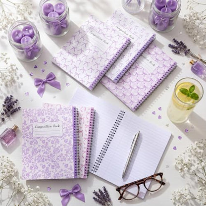 AmazingSpark 6 Pack Lefty Preppy Notebook Cute Bow Coquette Journal 7" x 9" College Wide Ruled 110 Pages Left Handed Aesthetic School Supplies Gifts for Teens Girls Women(Spiral,Purple Bow) - color: Purple Bow, style: Spiral