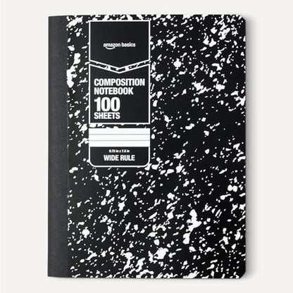 Amazon Basics Composition Notebook, Wide Ruled, 100 Sheets, 9.75" x 7.5", Marble Black, 12-Pack - color: Marble Black, size: Wide Ruled,12-pack