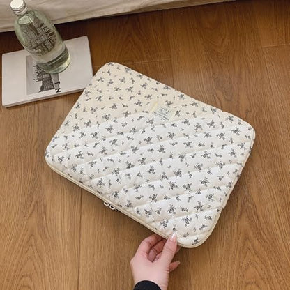 14 inch Maple Leaf Soft Pad Tablet Bag Embroidery Puffy Protective Case Shockproof Cute Quilted Laptop Sleeve Commute Work Study Bag - color: Black Leaf