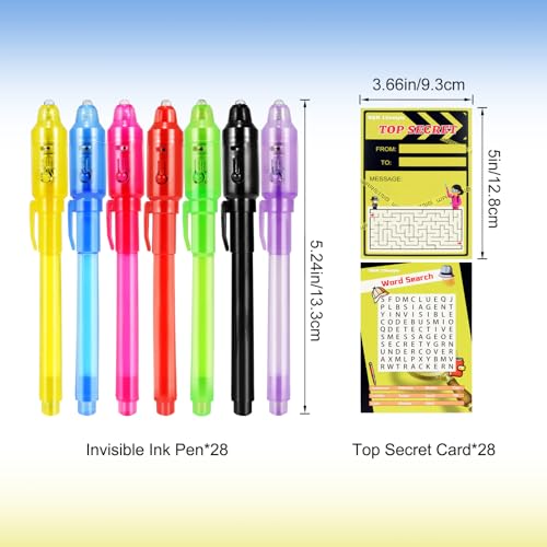 D&N Lifestyle Invisible Ink Pens for Kids, 28 Pack UV Secret Message Pens with Light & Activity Cards, End of School Year Gifts for Students, Party Favors, Goodie Bag Stuffers