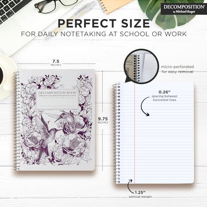 Decomposition Hummingbirds College Ruled Spiral Notebook - 9.75 x 7.5 Journal with 160 Lined Pages - 100% Recycled Paper - Notebooks for School Supplies, Home & Office - Made in USA - color: Hummingbirds