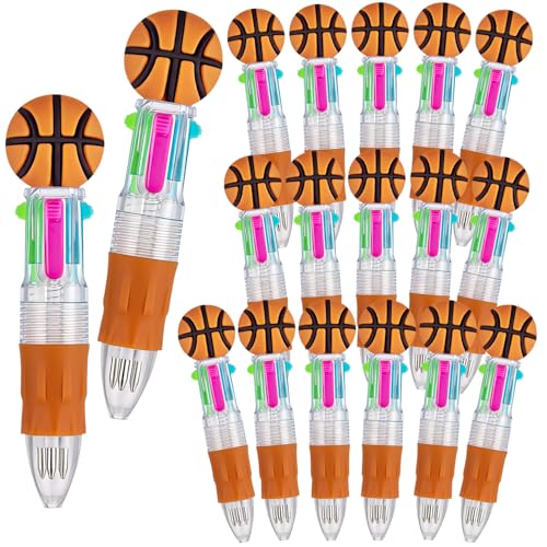 18Pcs 4-in-1 Basketball Mini Multicolor Ballpoint Pens | Cute Retractable Pen Bulk for Birthday Party Classroom Student Prizes Teacher Rewards - style: BasketballMulticolorPens18Pcs