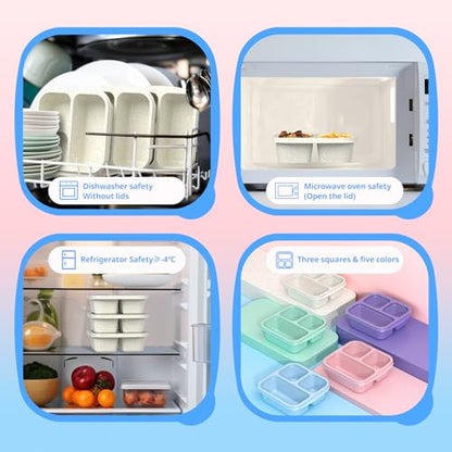 Snack Boxes (3 Pack) - Stackable Bento Boxes with 3 Compartments, Meal Prep Containers Reusable, Lightweight Lunch Containers for Kids and Adults, BPA Free (Off White) - color: Off White