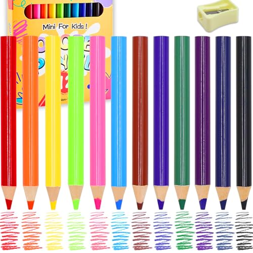 12 Colors Short Colored Pencils for Kids Toddlers, Thick Color Drawing Pencil with Sharpener, Art Pencils Drawing Supplies, Classroom Prizes Party Favors Bags, Easy to Color, Pre-sharpened - style: Short