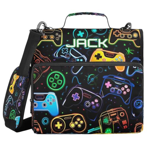 Personalized Video Game Controller 1.5 Inch Zipper Binder with Name | Your selected font will be printed with a matching outline for the best gaming-inspired look. - color: Personalized Video Game Controller