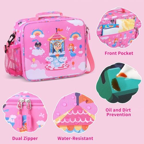 rockpapa Kids Lunch Box Set with 14oz Insulated Water Bottle & Lunch Bag, Leakproof 5.5 Cups Bento Box for School & Children, BPA-Free, Microwave Safe for Boys Girls (Pink Fairies) - color: Pink Fairies