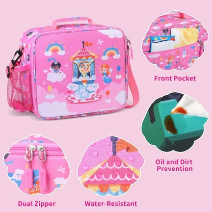 rockpapa Kids Lunch Box Set with 14oz Insulated Water Bottle & Lunch Bag, Leakproof 5.5 Cups Bento Box for School & Children, BPA-Free, Microwave Safe for Boys Girls (Pink Fairies) - color: Pink Fairies