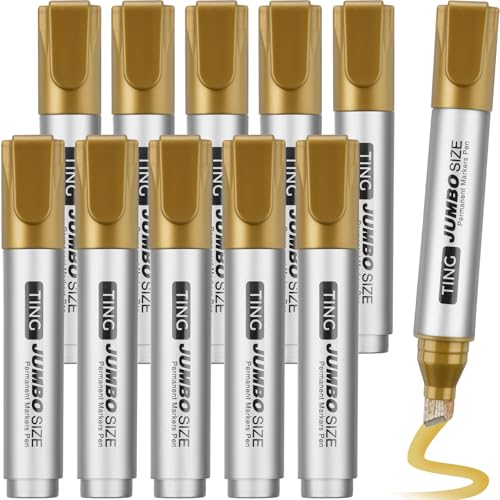 Fuutreo 10 Pack Jumbo Permanent Markers Bulk Large Chisel Tip Permanent Markers Quick Drying Waterproof Big Huge Poster Pens for Office, Logistics Company and More (Gold) - color: Gold