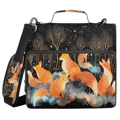 School Zipper Binder Forest Fox Decor Trapper Keeper 3 Ring Binder Bag Multiple Pockets & Storage Organizer, 500 Sheet Capacity with Shoulder Strap