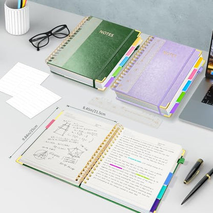 Hardcover Spiral Notebook Journal with Removable PVC Dividers - 8'' x 10'' Large 100 GSM Paper B5 Notebooks with Tabs, 300 Pages Leather 5 Subject Notebook College Ruled for Work School Notes, Green - color: Green