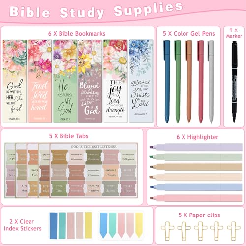 HRFGWDD Bible Study Supplies for Women, Bible Journaling Kit with Highlighters & Pens, Bible Tabs for Women, Sticky Notes, Bookmarks & Cross Clips – Bible Annotation Kit for Scripture Study(30pcs) - color: 30pcs