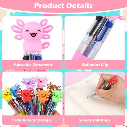 LiYiQ 25 Pcs Axolotl Party Favor Multicolor Pen in One Cartoon Cute Fun 4-in-1 Cute Pens Bulk Kawaii Axolotl Ballpoint Pens for Fun Gifts - style: Axolotl
