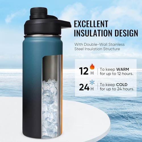 Fijinhom Insulated Water Bottle with Handle, 304 Stainless Steel Water Bottles with Wide Mouth, Double Wall Vacuum Sports Water Bottle, BPA Free, Keep Cold and Hot, 18 Ounces, Blue&Black - color: Blue/Black, size: 18 Ounces