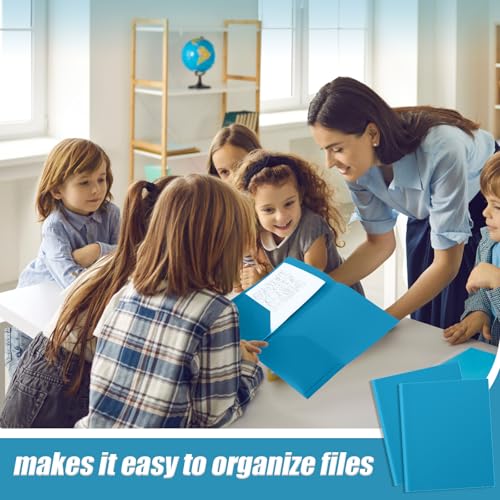 Gueevin 50 Pcs Plastic Folders with Two Pockets, Back to School Two Pocket Folder Fit Letter Size, Heavy Duty School Business Card Holder for Home Office Teachers(Sapphire Blue) - color: Sapphire Blue
