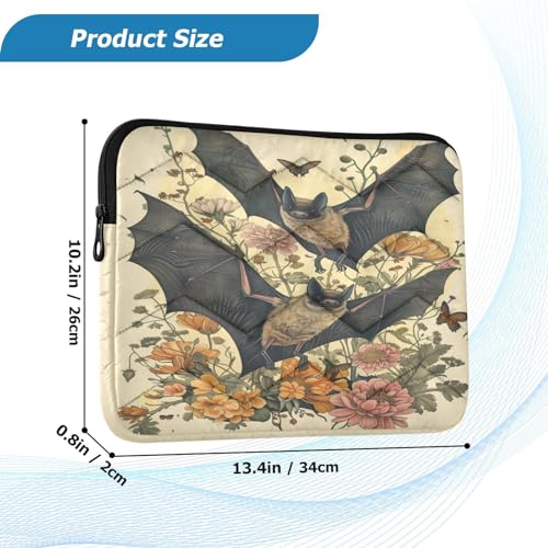 Goth Bat Flowers Laptop Sleeve 13 inch Cute Laptop Bag 14 inch Waterproof Computer Bag for Women Laptop Accessories Computer Cover Bag for Tablet Men, A06D24018 - color: Goth Bat Flowers