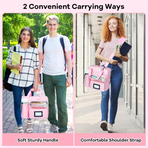 3 Inch D-Ring Zipper Binder Bag, 700 Sheet Capacity Multi-Pockets Organizer, 13 Inch Laptop Carrying Case with Bottle Holder& Shoulder Strap for School Office (Pink) - color: Vibrant Pink