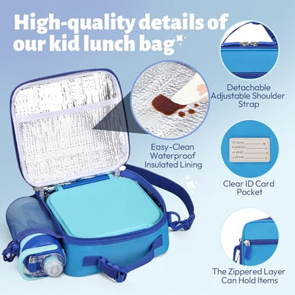 Itslife Bento Box for Kids Set, Insulated Food Container,Kids Lunch Box, 7 oz Thermos for Hot Food, 12 oz Thermos Water Bottle, Reusable Insulated Ice Bag & Fork Spoon Utensils Camping Travel Blue - color: Blue