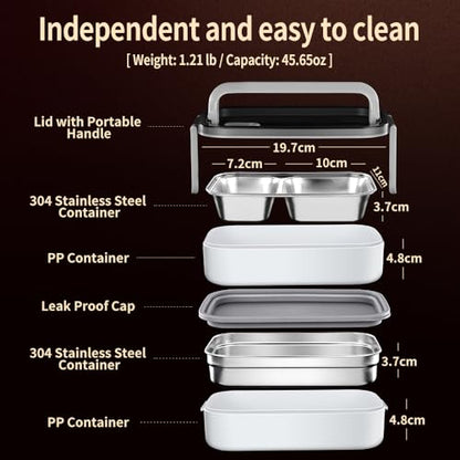 Stainless Steel Lunch Box - Bento Box Multifunctional Containers with Insulation Bag, 3 Compartments-Layered Design for Work Picnic Travel, 1.35L Capacity, with Fork and Spoon