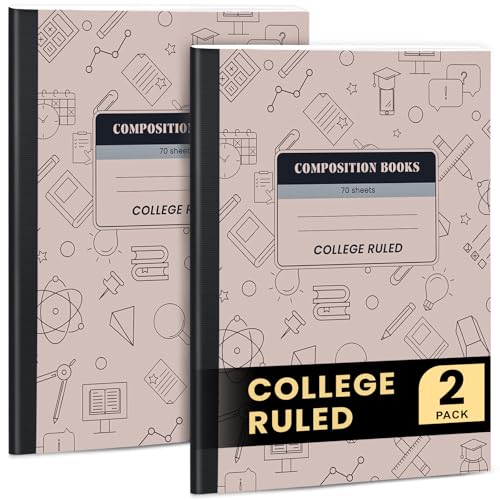 Oucaru Composition Notebook 2 Pack College Ruled, Brown Cover Notebooks for School, 70 Sheets 7-1/2"x9-3/4, Back to School Supplies Journal for K-12 Students - color: Brown, size: 2 Pack