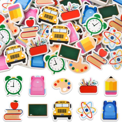 Ceiba Tree 60PCS Back to School Erasers Bulk for Kids Mini School Bus Schoolbag Alarm Pencil Blackboard Eraser for Student Classroom Prizes Stationery Homework Rewards Supplies Party Favors