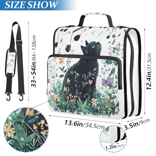 Personalized Cute Cat 3 D-Ring Binder Bag Multi-Pocket Zipper Organizer with Handle and Detachable Shoulder Strap Holds 500 Sheets for School Office Supplies - color: Dhb-003
