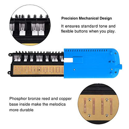 EastRock 32 Key Melodica Instrument Keyboard Soprano Piano Style with Mouthpiece Tube Sets and Carrying Bag for Beginners Adults Gift Blue - color: Blue, size: 32key