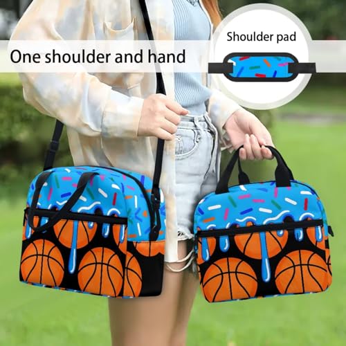 Blue Ice Cream Basketball 3 in 1 School Backpack Set with Lunch Box Pencil Case for Boys Girls 17 Inch 3PCS Bookbag Schoolbag for Middle High Students - color: Blue Ice Cream Basketball