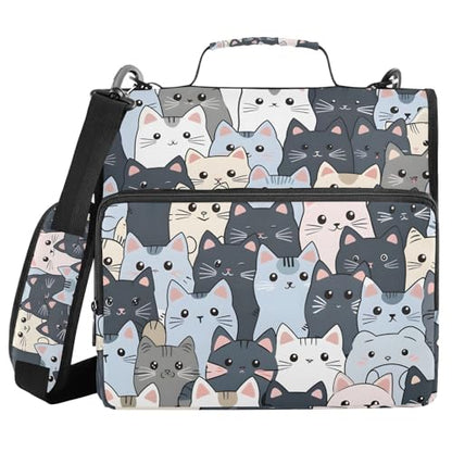 3 Ring Zipper Binder with Shoulder Strap Cat Cute Blue 1.5 inch Binders Keeper Large Capacity Multi Pockets for School Office Supplies - color: Multi605, size: Fit 500 Sheets