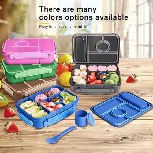 Amathley Bento Box Adult Lunch Box Kids,Lunch Containers for Adults/Kids/Toddler,5 Compartments Bento Lunch Box with Sauce Vontainers,Microwave & Dishwasher & Freezer Safe,BPA-Free (Navy) - color: Navy